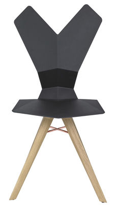 Tom Dixon Y Chair - Plastic seat & wood legs. Black,Natural wood