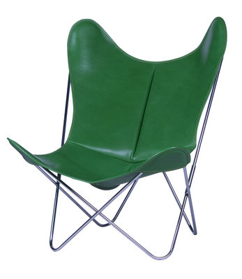 AA-New Design AA Butterfly Armchair - Leather / Chromed structure. Green