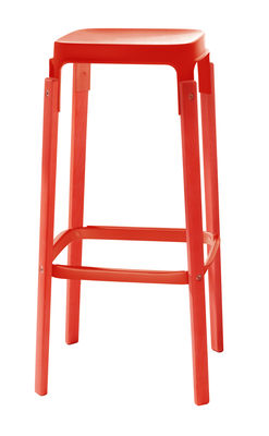 Magis Steelwood Bar stool - Wood & metal - H 78 cm. Red