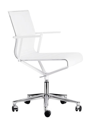 ICF Stick Chair Castor armchair - With castors - Leather seat. White,Glossy metal