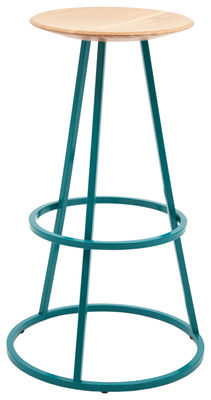 Hartô Grand Gustave Bar stool - H 77 cm - Wood & metal. Acqua blue