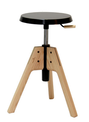 Valsecchi 1918 Pico Adjustable bar stool - Pivoting. Black,Natural wood