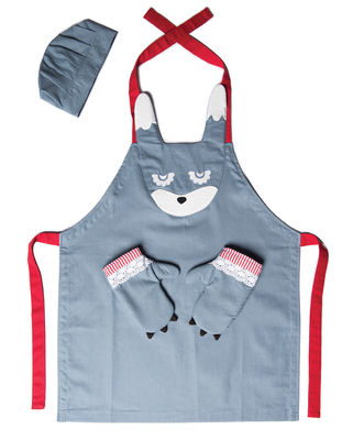 Pa Design Kooroom Friends Kid apron - 2 oven gloves + 1 chefs hat. Grey