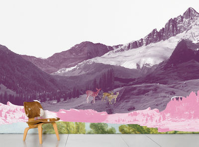 Domestic Mont Rose Wallpaper - 8 panels. Pink,Grey