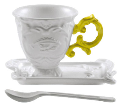 Seletti I-Coffee Coffee cup - Set cup + saucer + spoon. Yellow