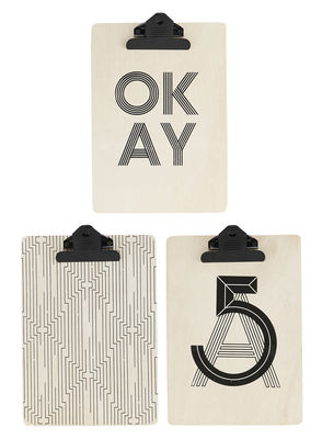 House Doctor Small Thoughts Clip board - / Set of 3 - A5 Size. Black,Sky blue,Natural wood