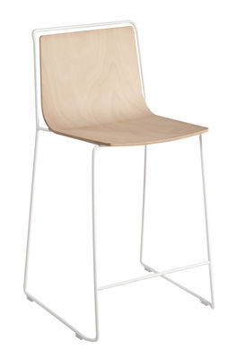 Ondarreta Alo Bar stool - Seat : H 65 cm. White,Natural wood