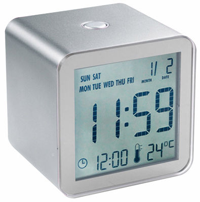 Lexon Cube Alarm clock - LCD. Aluminum