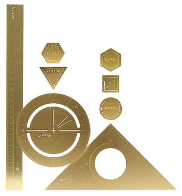Tom Dixon Tool The Mathematician Set - / 1 ruler, 1 protractor, 1 set square and 6 paper clips. Gold