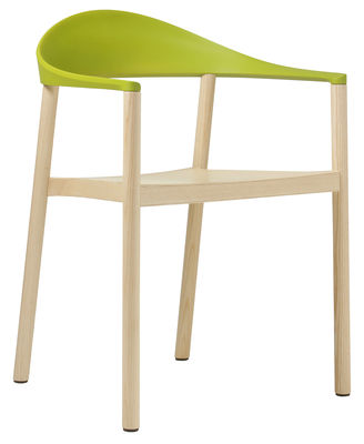 Plank Monza Stackable armchair - Plastic & wood. Green,Natural wood