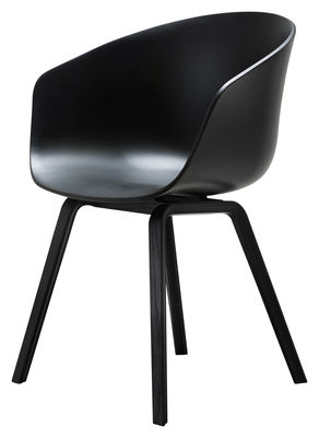Hay About a chair Armchair - Plastic shell & wood legs. Black
