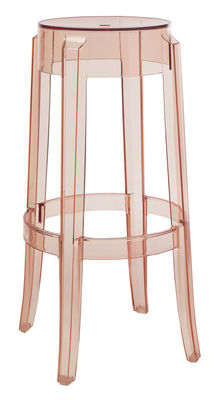 Kartell Charles Ghost Bar stool - H 75 cm - Plastic. Salmon pink