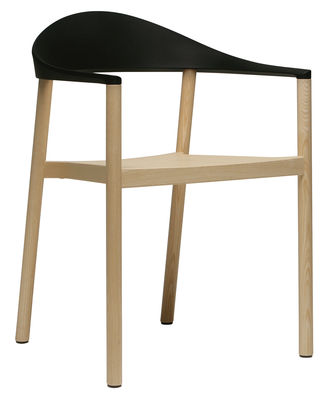 Plank Monza Stackable armchair - Plastic & wood. Black,Natural wood
