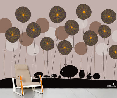 Domestic To the West Wallpaper - 8 panels. Brown,Black,Taupe