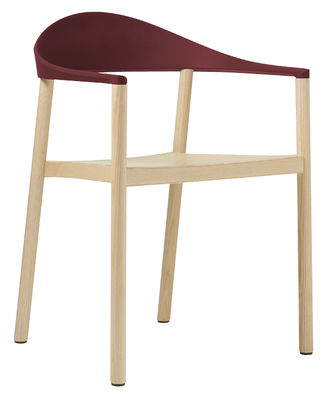 Plank Monza Stackable armchair - Plastic & wood. Burgundy,Natural wood