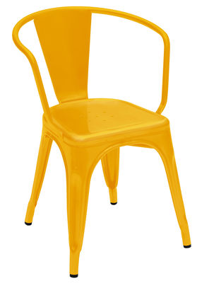Tolix A56 Stackable armchair - Steel - Shinny color. Yellow