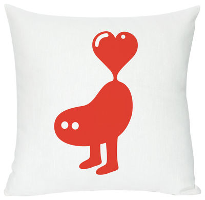 Domestic Red heart Cushion - Screen printed cushion made of linen & cotton. White,Red