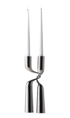 Menu Candle stick - double - Mirror finition - H 32 cm. Glossy metal