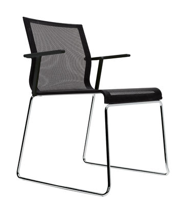 ICF Stick Chair Stackable armchair - Fabric seat. Black,Glossy metal