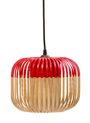 Forestier Bamboo Light XS Pendant - H 20 x Ø 27 cm. Red,Natural bamboo