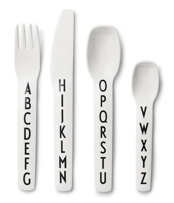Design Letters Arne Jacobsen Kids Children's cutlery - 4 pieces - Melamine. White