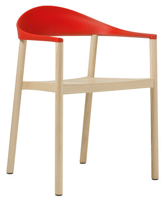 Plank Monza Stackable armchair - Plastic & wood. Red,Natural wood