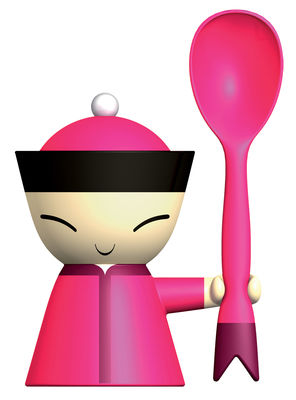 A di Alessi Mr. Chin Eggcup - With salt shaker and spoon. Pink