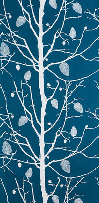 Ferm Living Family Tree Wallpaper - 1 panel. White,Petrol blue