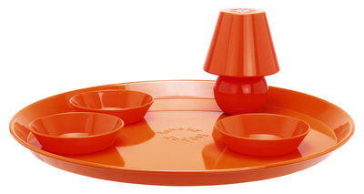 Fatboy Snacklight Tray - Ø 55 cm / With wireless lamp and 3 bowls. Orange