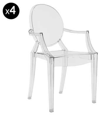 Kartell Louis Ghost Stackable armchair - transparent / Set of 4. Crystal