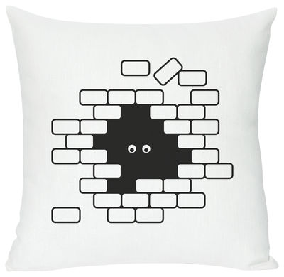 Domestic I see U U see me Cushion - Screen printed cushion made of linen & cotton. White,Black