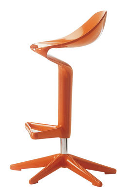 Kartell Spoon Adjustable bar stool - Pivoting - Plastic. Orange