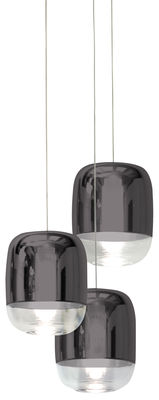 Prandina Gong Mini LED Pendant - Ø 13 x H 16 cm - Set de 3. Transparent,Metallic black