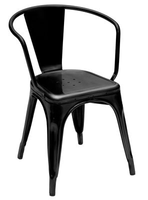 Tolix A56 Stackable armchair - Steel - Shinny color. Black