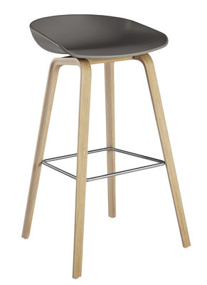 Hay About a stool Bar stool - H 75 cm - Plastic & wood legs. Grey,Natural wood