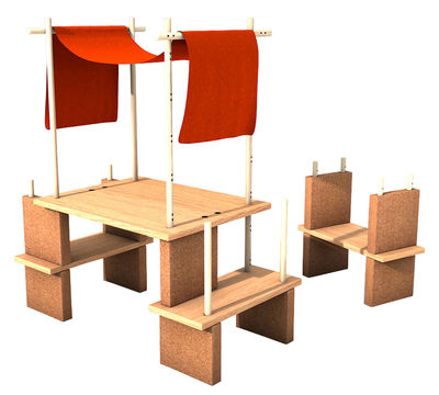 Smarin Play Yet 1! Scalable furniture - Set 29 pieces. Red,Natural wood