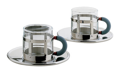 Alessi Graves Coffee cup - Set of 2 cups + 2 saucers. Polished steel