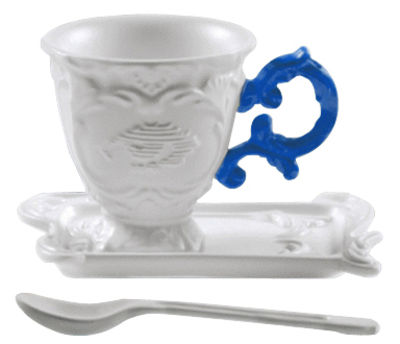 Seletti I-Coffee Coffee cup - Set cup + saucer + spoon. Blue