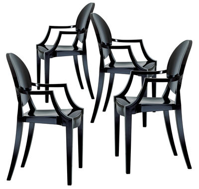 Kartell Louis Ghost Stackable armchair - opaque / Set of 4. Opaque black