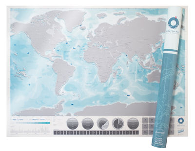 Luckies Scratch Map Ocean Poster - World map to scratch. Blue,Pale pink