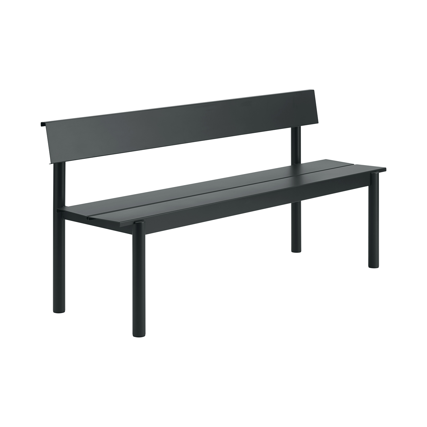 Muuto Black - Bench With Backrest Linear - Galvanised Powder-Coated Steel - Designer Thomas Bentzen
