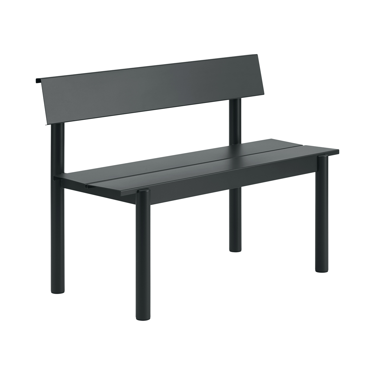 Muuto Black - Bench With Backrest Linear - Galvanised Powder-Coated Steel - Designer Thomas Bentzen