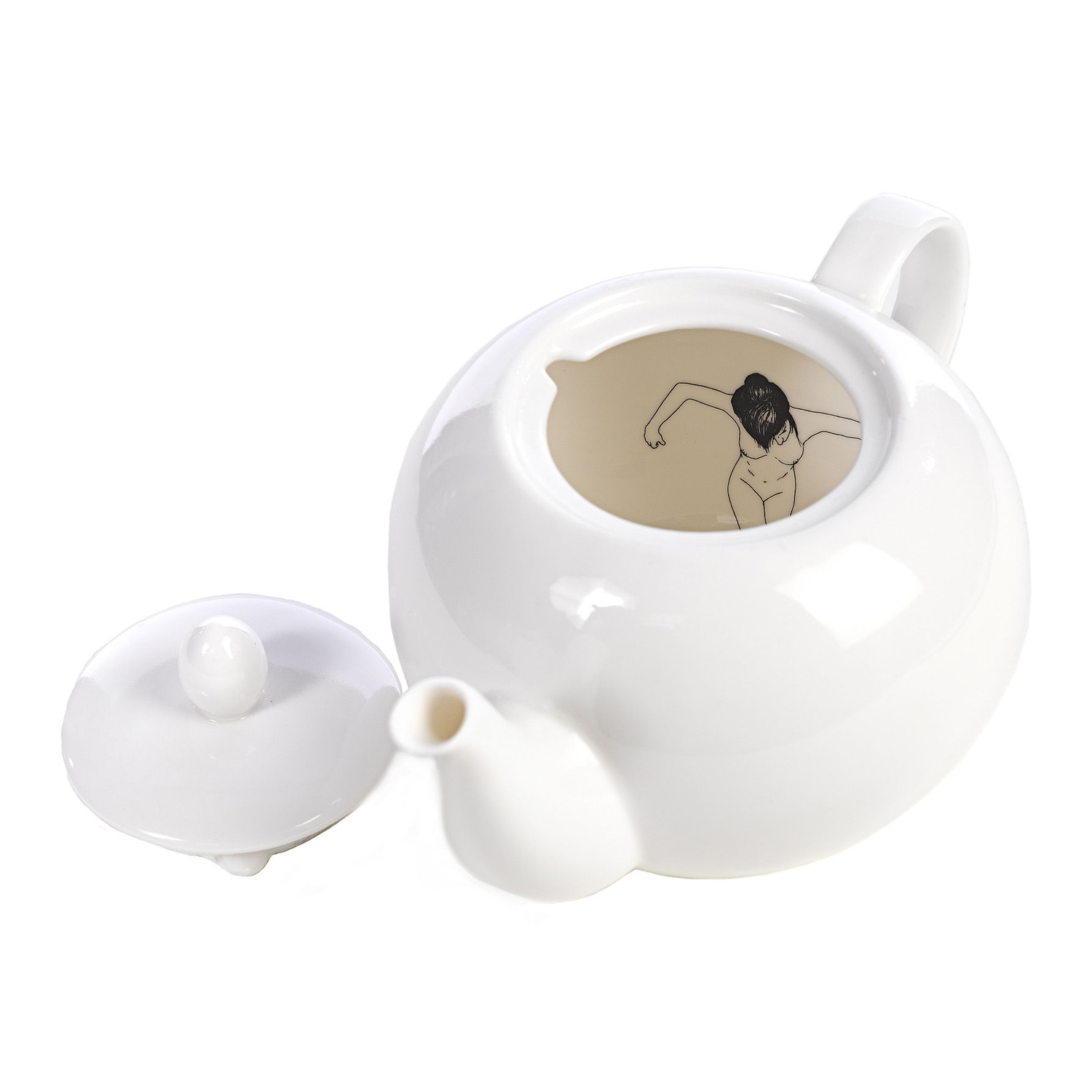 Pols Potten Girls White - Teapot Vaisselle Illustrée - Varnished China - Designer Ester Horchner