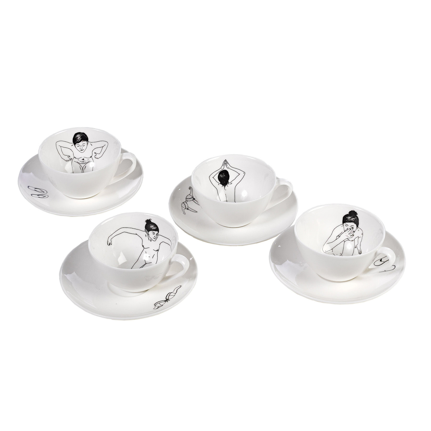 Pols Potten Girls White - Tea Service Vaisselle Illustrée - Varnished China - Designer Ester Horchner