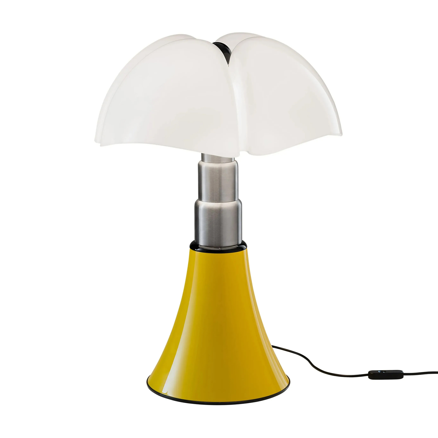 Martinelli Luce Giallo - Lampada Da Tavolo Pipistrello - Acciaio Inox Spazzolato - Designer Gae Aulenti