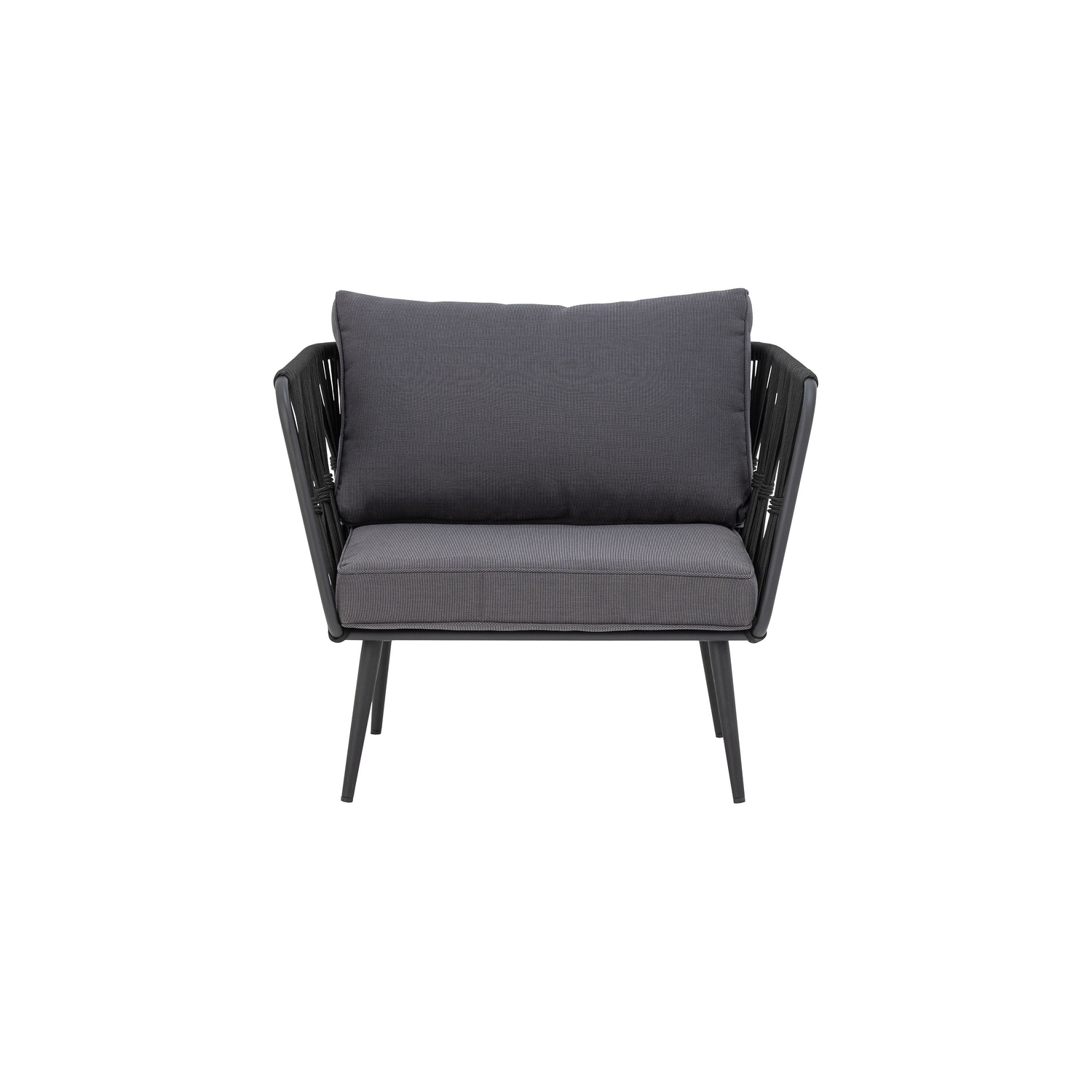 Bloomingville Pavone Lounge-Sessel Mit Armlehnen Und Kissen, Schwarzes Polyesterseil Und Schwarzes Metall, Sessel - Bild 3