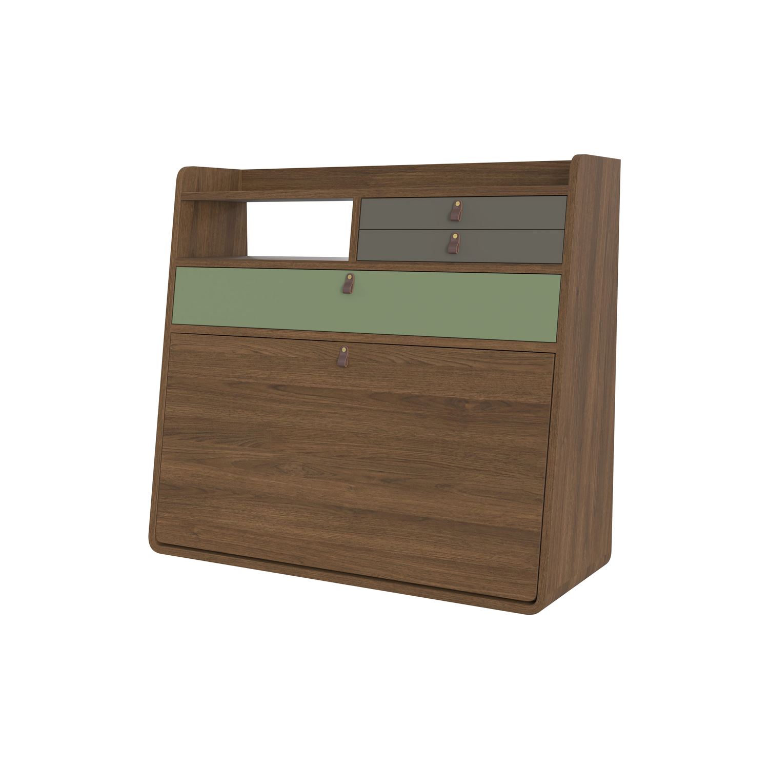 Hartô - Bureau mural Gaston - Vert - MDF plaqué frêne teinté - Designer Florence Watine