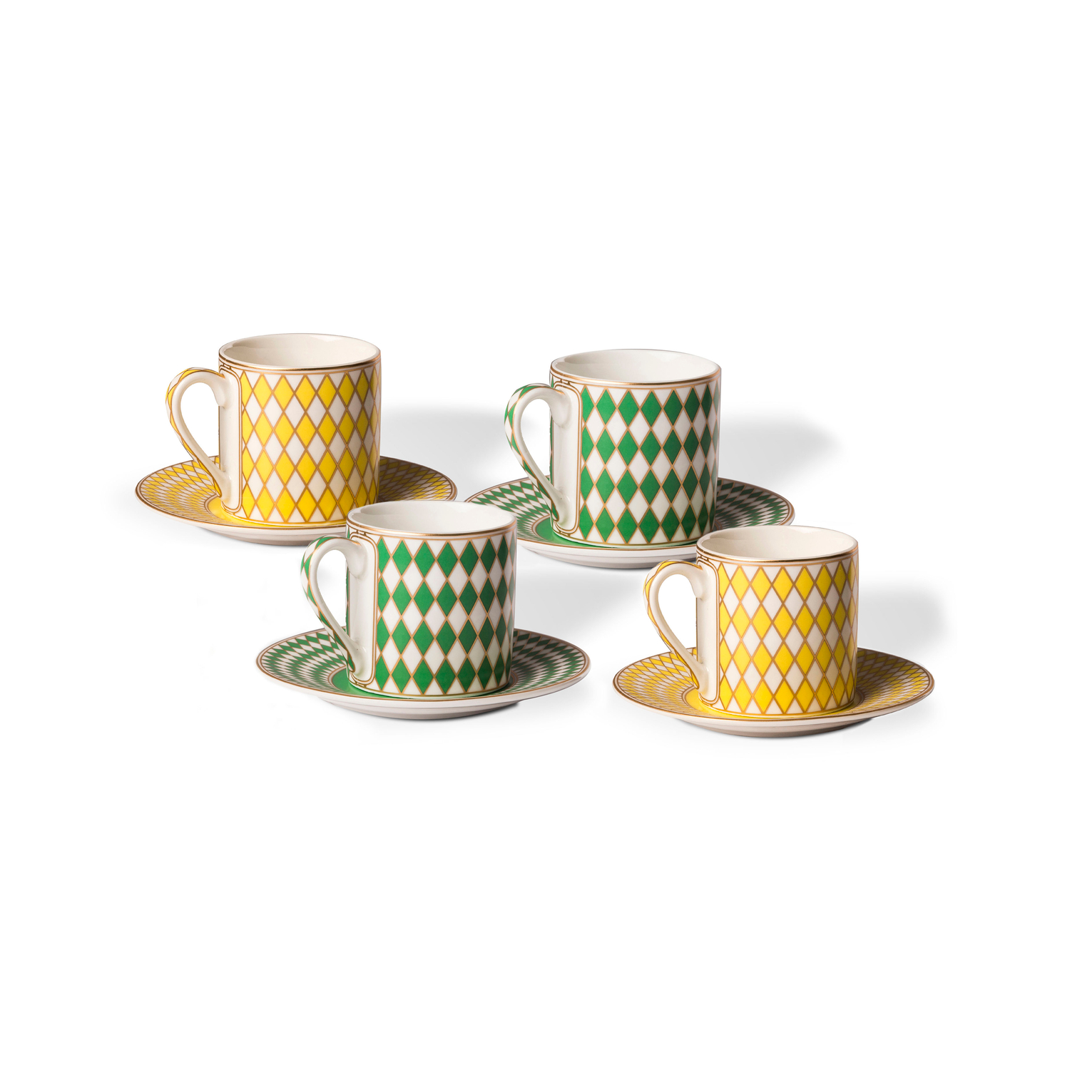 Pols Potten Green - 100 Ml - With Saucer Set Of 4 Chess - Enamelled China