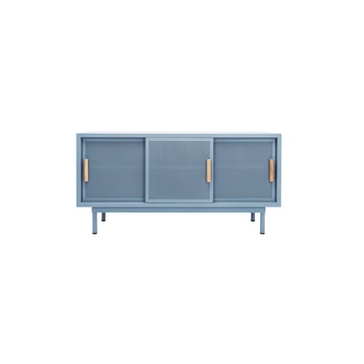 Buffet 3 portes métal bleu / L 150 x H 75 cm - Acier perforé & chêne - Tolix