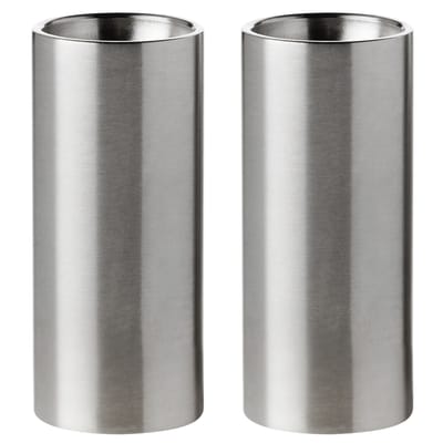 stelton - ensemble salière et poivrière cylinda métal 30 x 40 6.3 cm designer arne  jacobsen métal, acier inoxydable